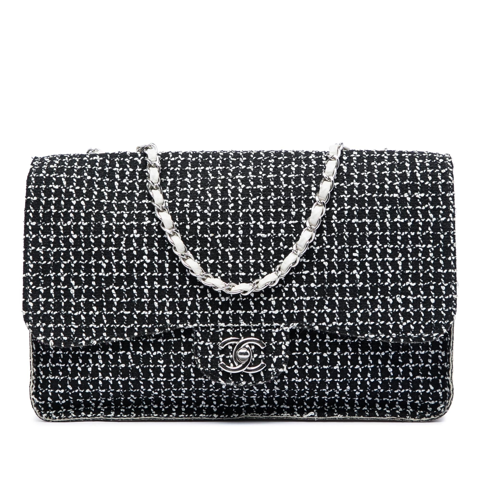 Chanel Jumbo Classic Tweed and Calfskin Single Flap