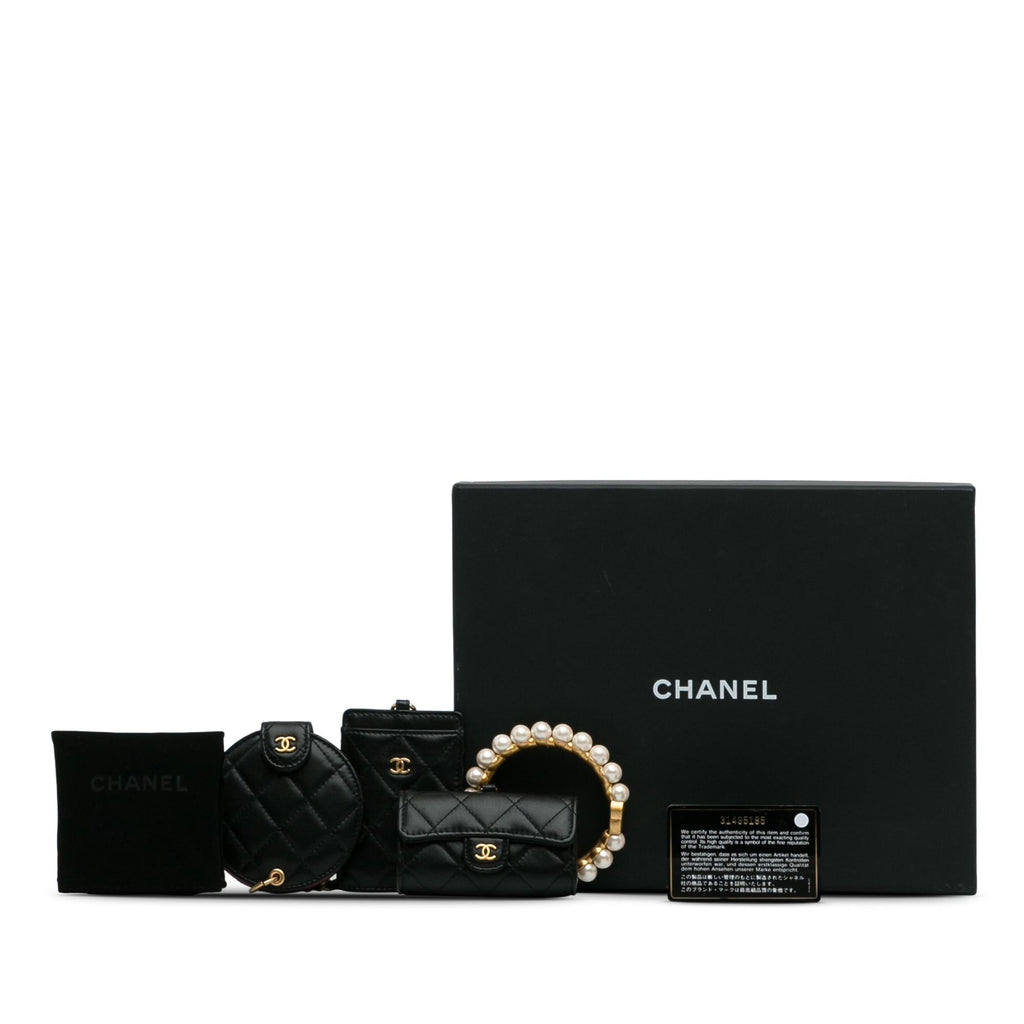 Chanel Lambskin Pearl Crown CC Wristlet Multi Pouches