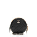 Chanel Lambskin Triple Zip Round Clutch with Chain