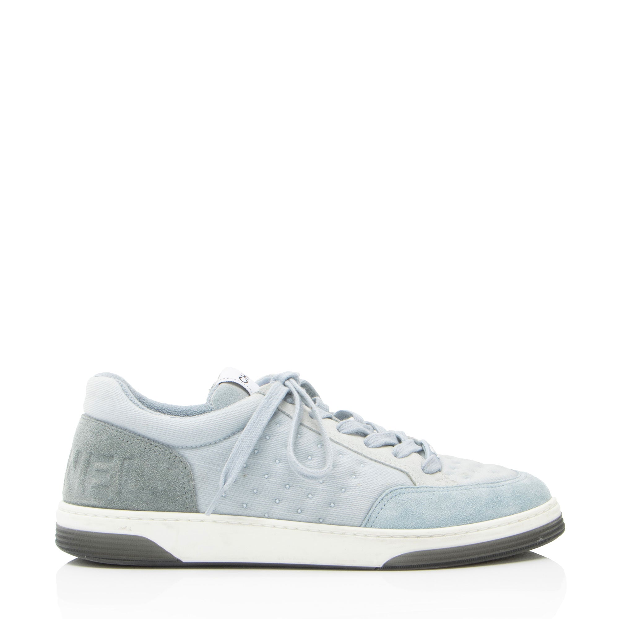 Chanel Suede Studded Logo Sneakers - Size 9.5 / 39.5
