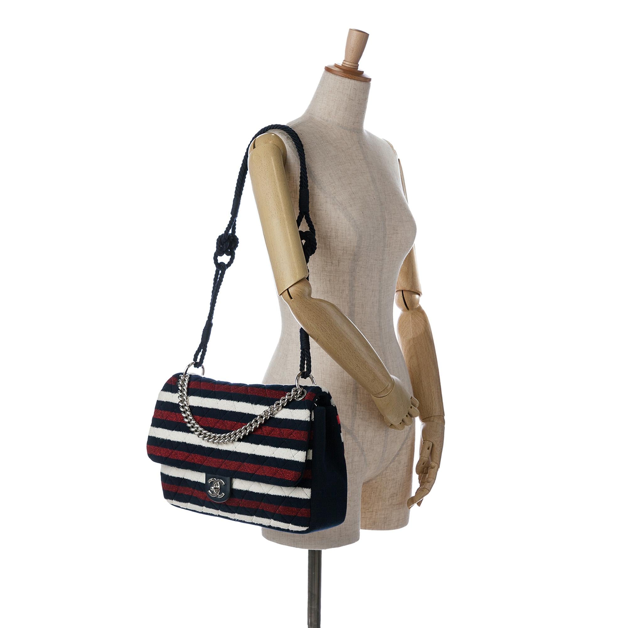 Chanel Maxi Multicolor Stripe Jersey Rope Flap (SHG-qrO2iH)