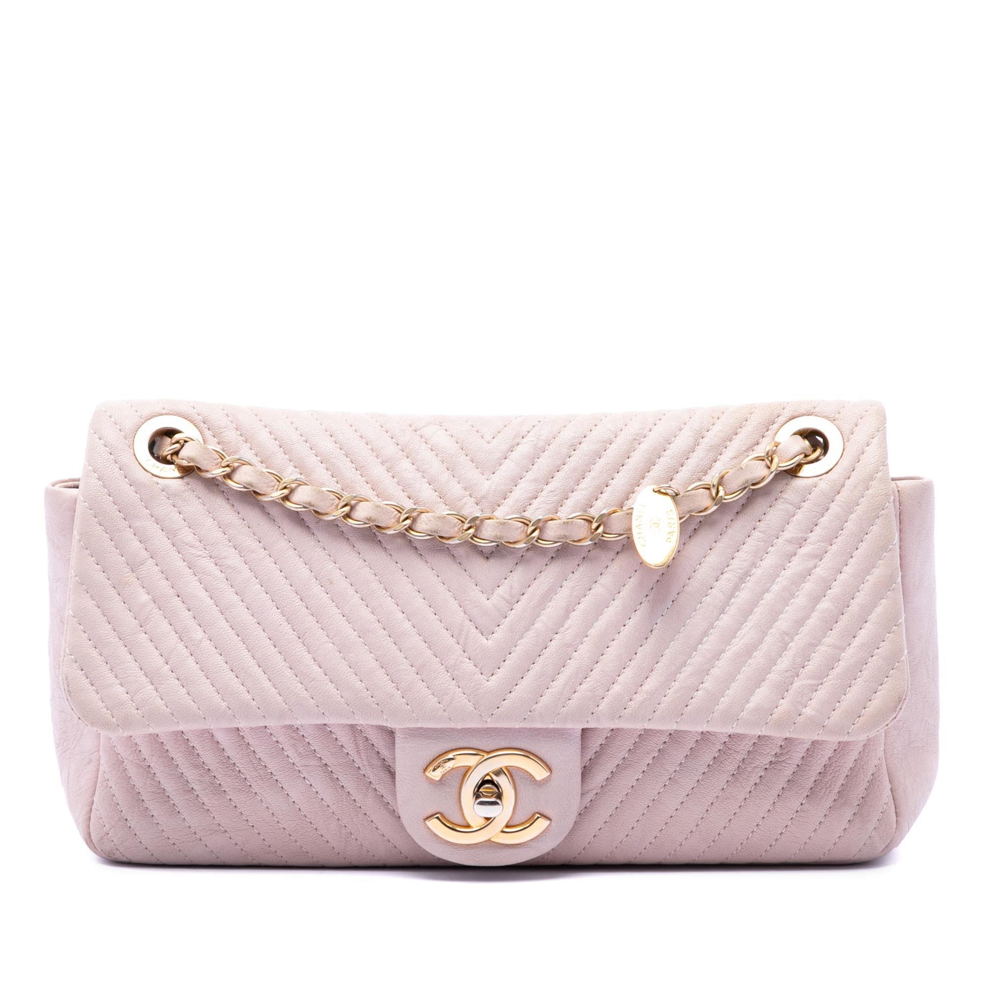 Chanel Medium Chevron Wrinkled Calfskin Medallion Charm Flap