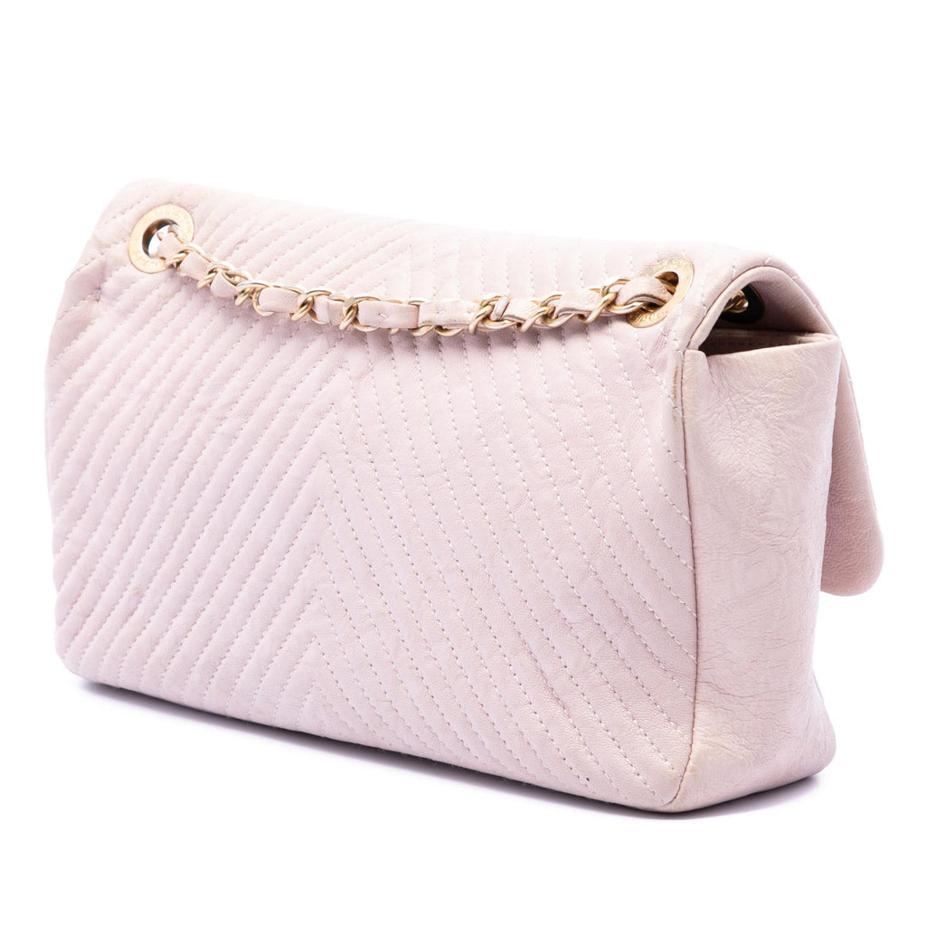 Chanel Medium Chevron Wrinkled Calfskin Medallion Charm Flap