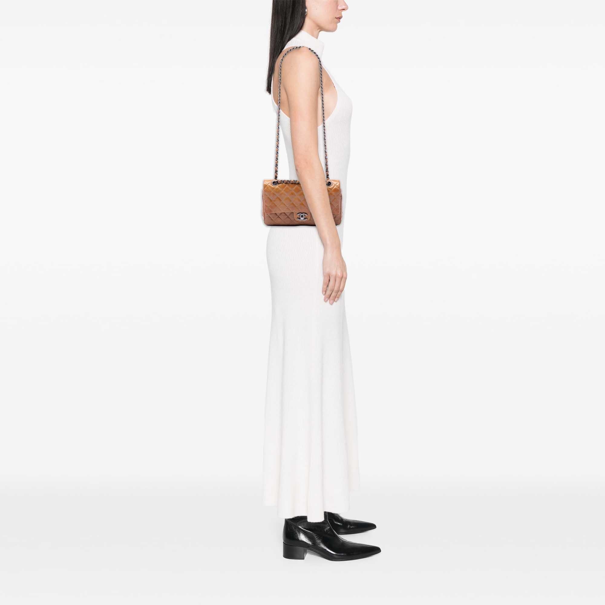 Chanel Medium Classic Crinkled Patent Double Flap