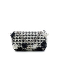 Chanel Medium Classic Embroidered Canvas Houndstooth Pom Pom Flap