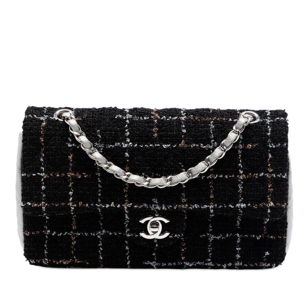 Chanel Medium Classic Quilted Tweed and Metallic Lambskin Double Flap