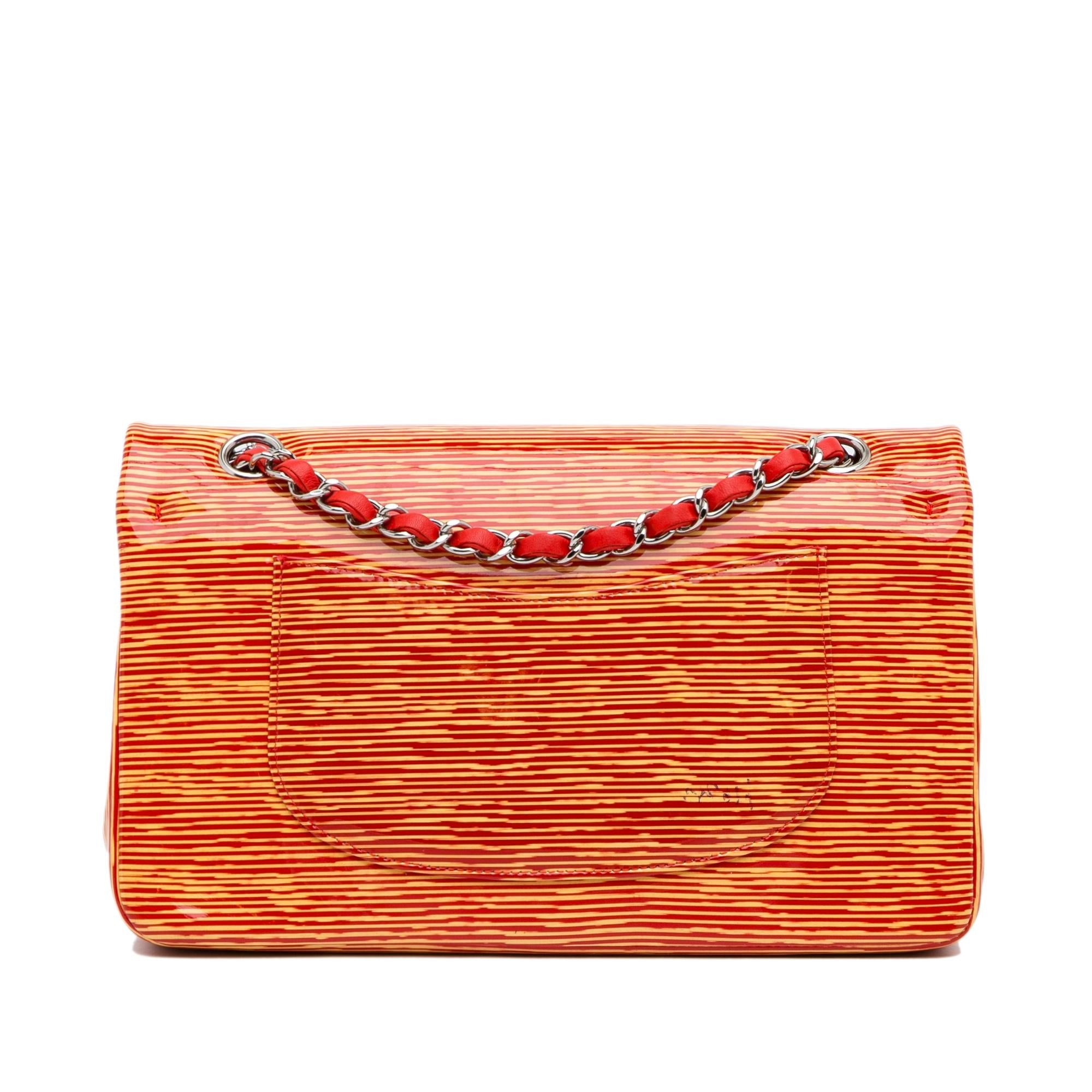 Chanel Medium Classic Striped Patent Double Flap (SHG-9oaXcP)