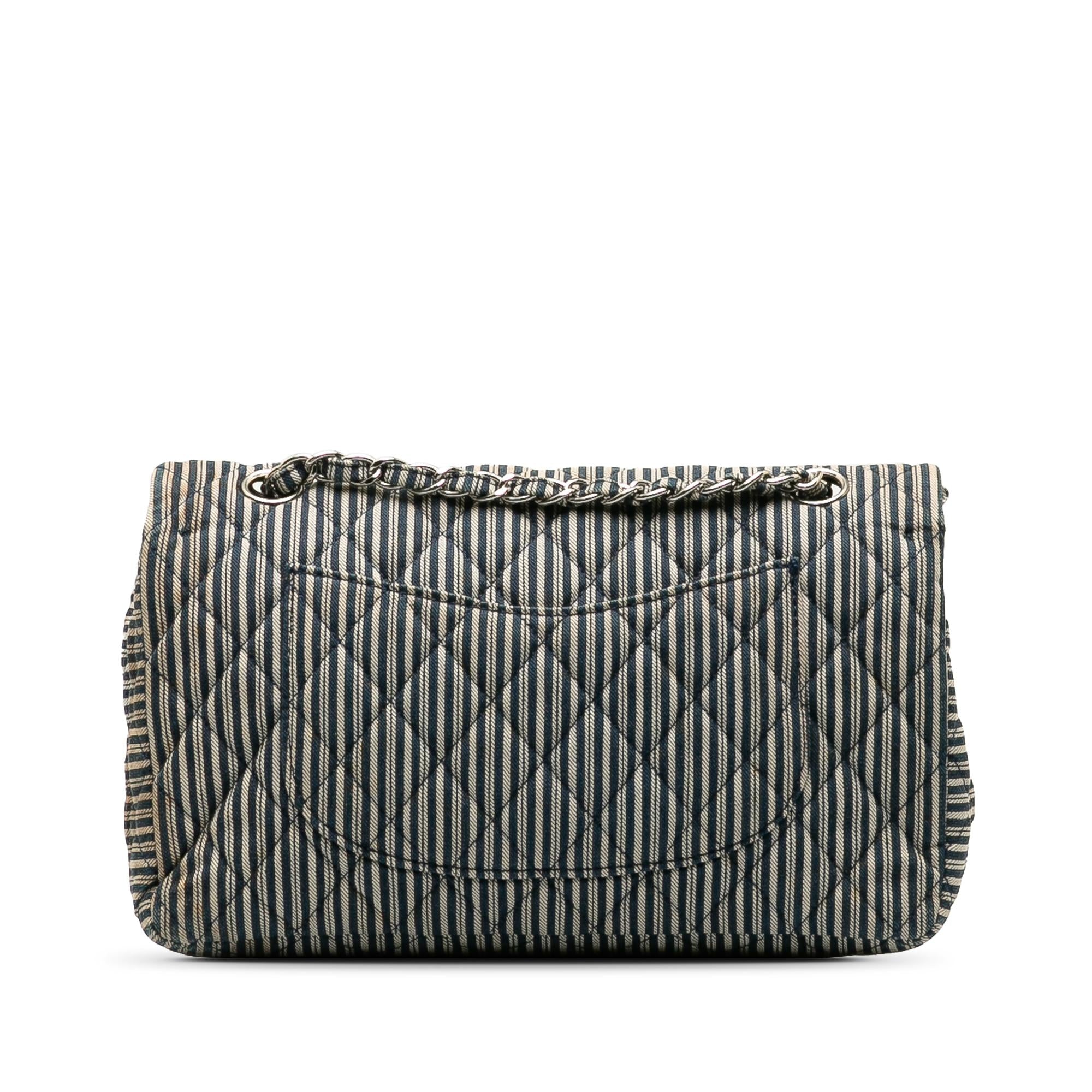 Chanel Medium Cotton Striped Double Flap (SHG-H6a1oN)