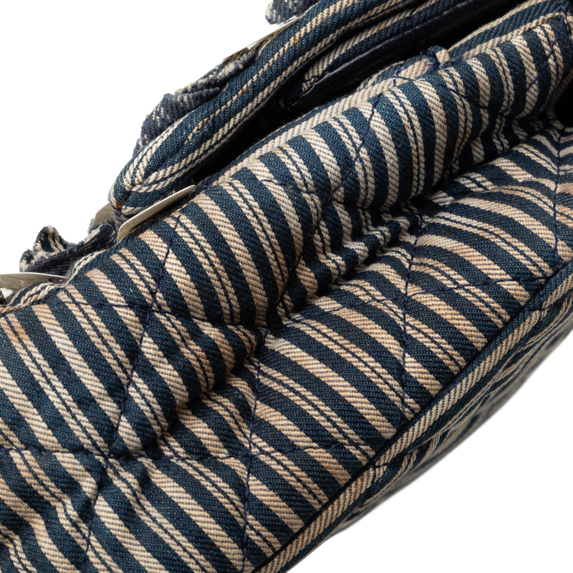 Chanel Medium Cotton Striped Double Flap (SHG-H6a1oN)