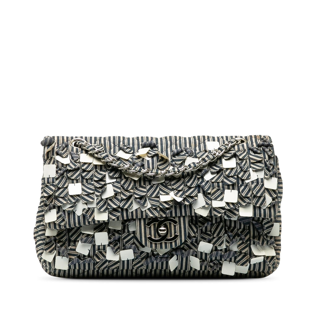 Chanel Medium Cotton Striped Double Flap (SHG-H6a1oN)
