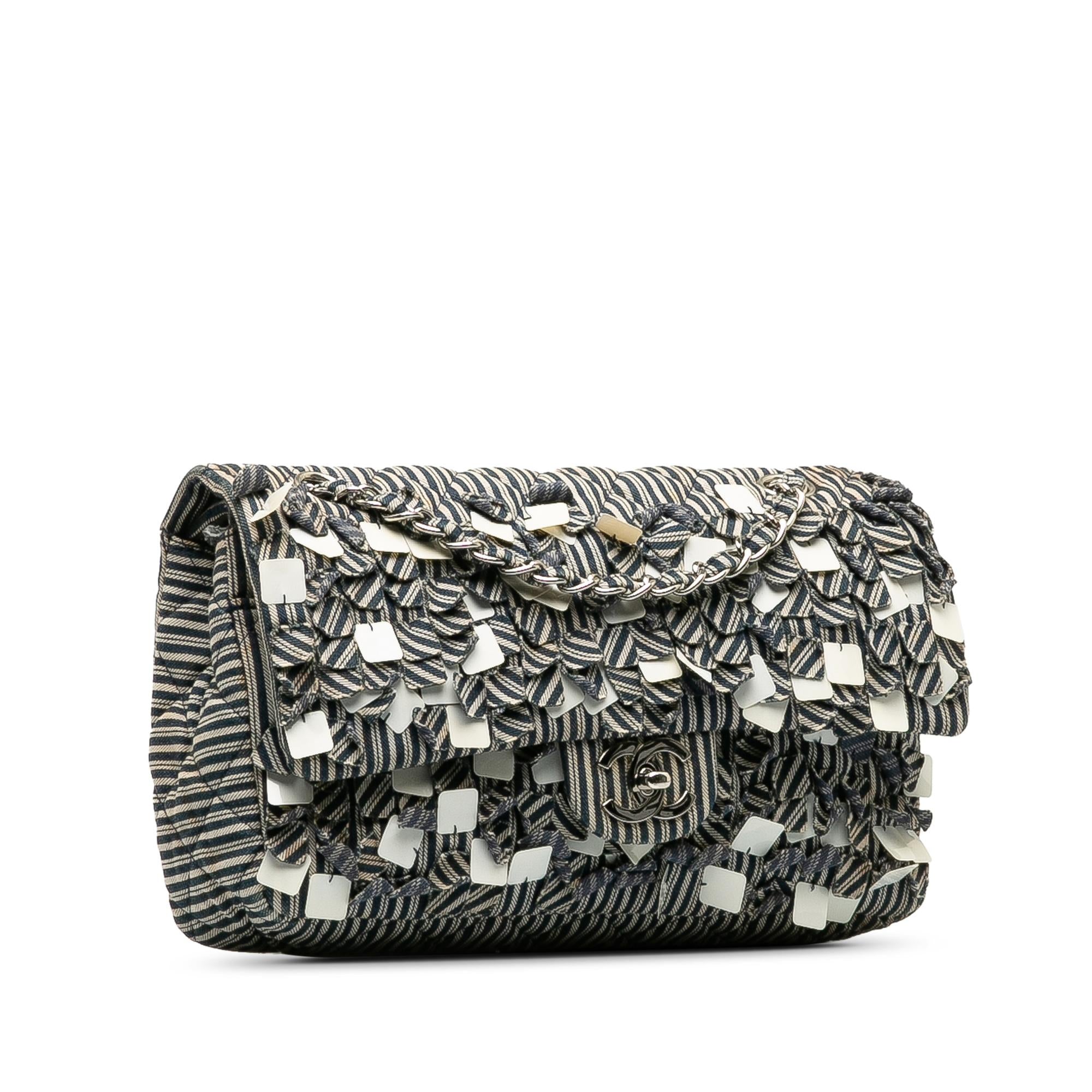 Chanel Medium Cotton Striped Double Flap (SHG-H6a1oN)