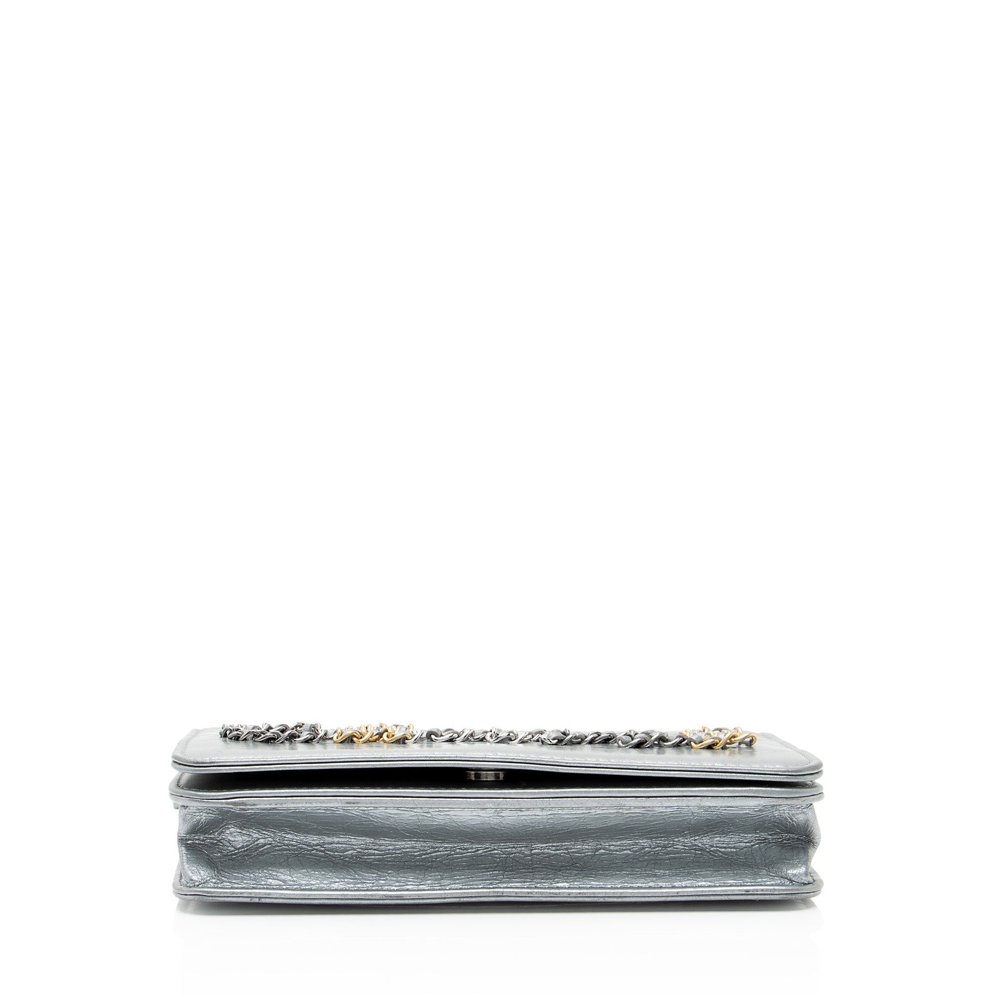 Chanel Metallic Lambskin Written In Chain Wallet on Chain
