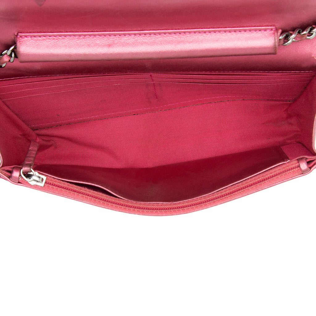 Chanel Metallic Patent Leather Boy Wallet on Chain Bag (SHF-jbDAXs)