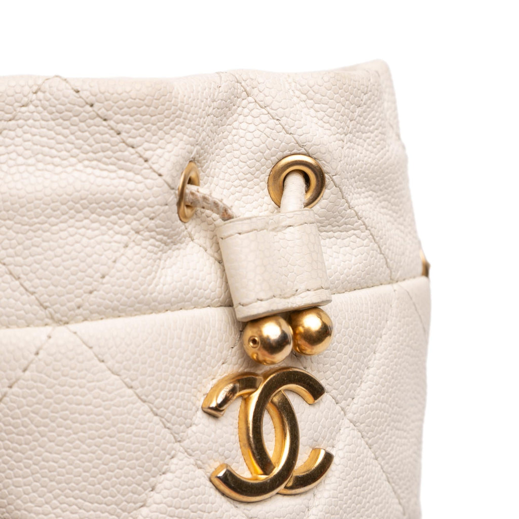 Chanel Mini Quilted Caviar Twist Your Buttons Drawstring Bucket Bag