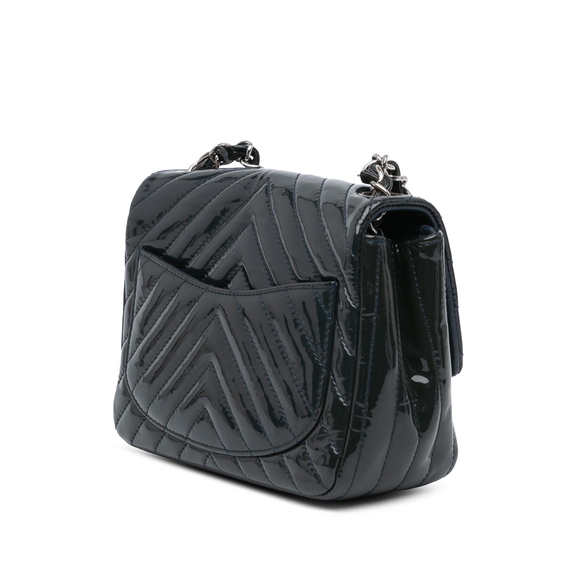 Chanel Mini Square Classic Chevron Patent Flap