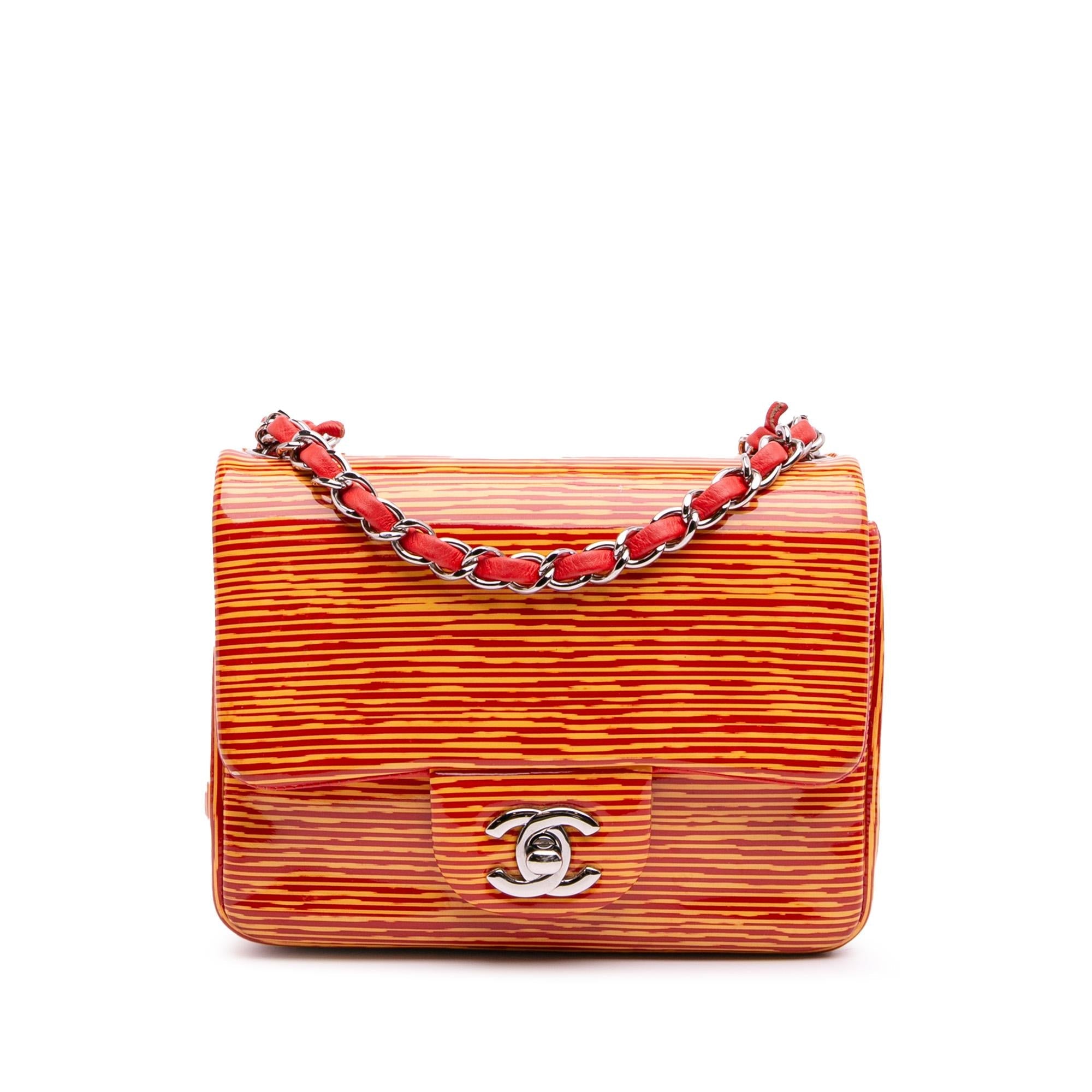 Chanel Mini Square Classic Patent Striped Single Flap