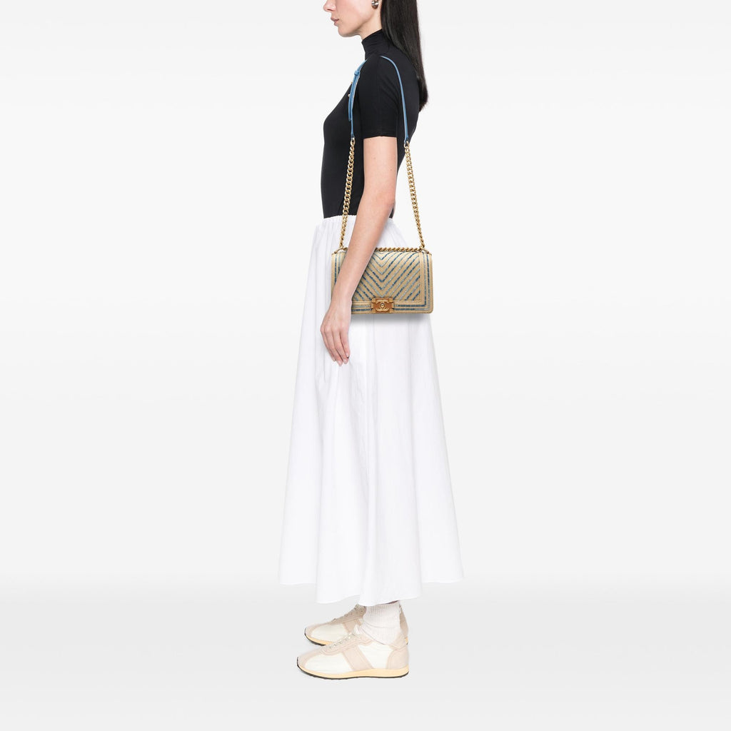 Chanel Old Medium Chevron Raffia Boy Flap