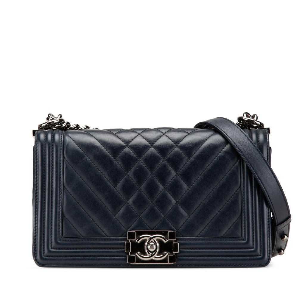 Chanel Old Medium Chevron and Diamond Quilted Lambskin Boy Flap