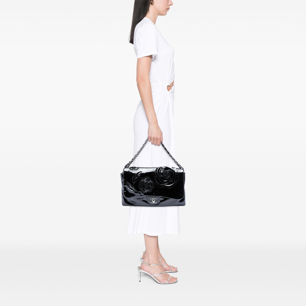 Chanel Patent Camellia Flap Bag
