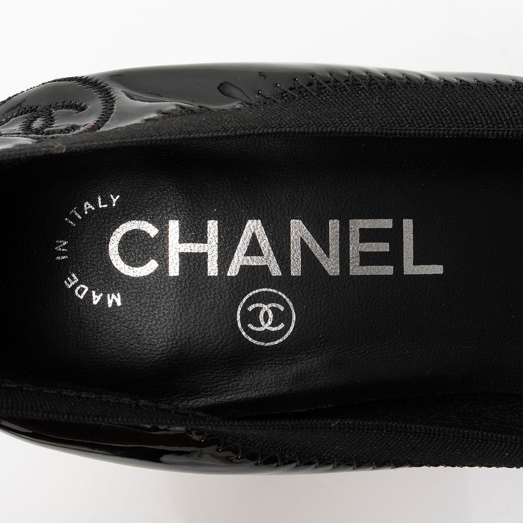 Chanel Patent Leather Cap Toe Elastic Ballet Pumps - Size 8.5 / 38.5