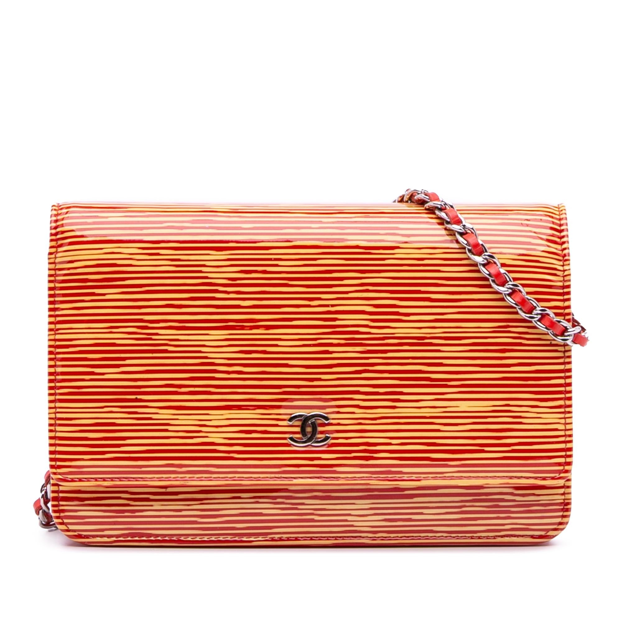 Chanel Patent Striped Wallet On Chain