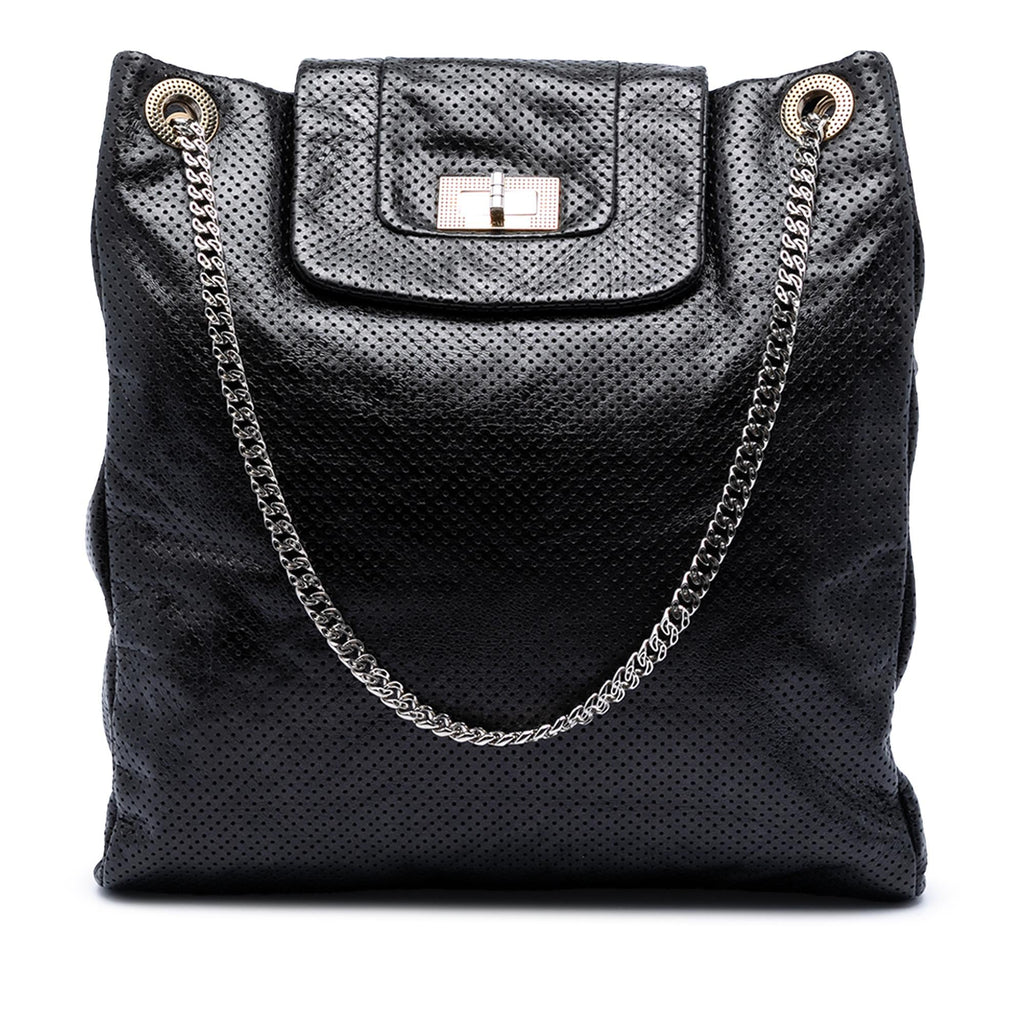 Chanel Perforated Crackled Metallic Calfskin Drill Tote