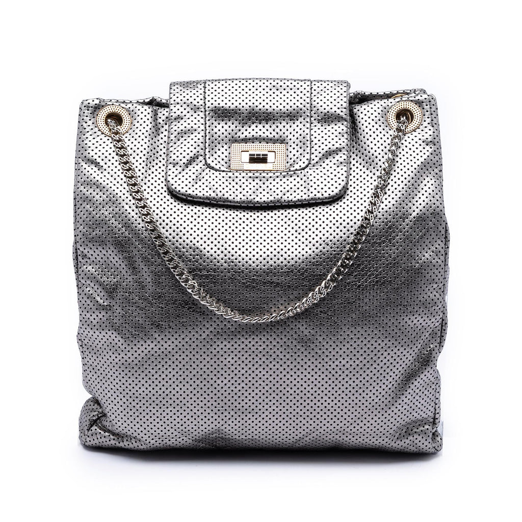 Chanel Perforated Crackled Metallic Calfskin Drill Tote