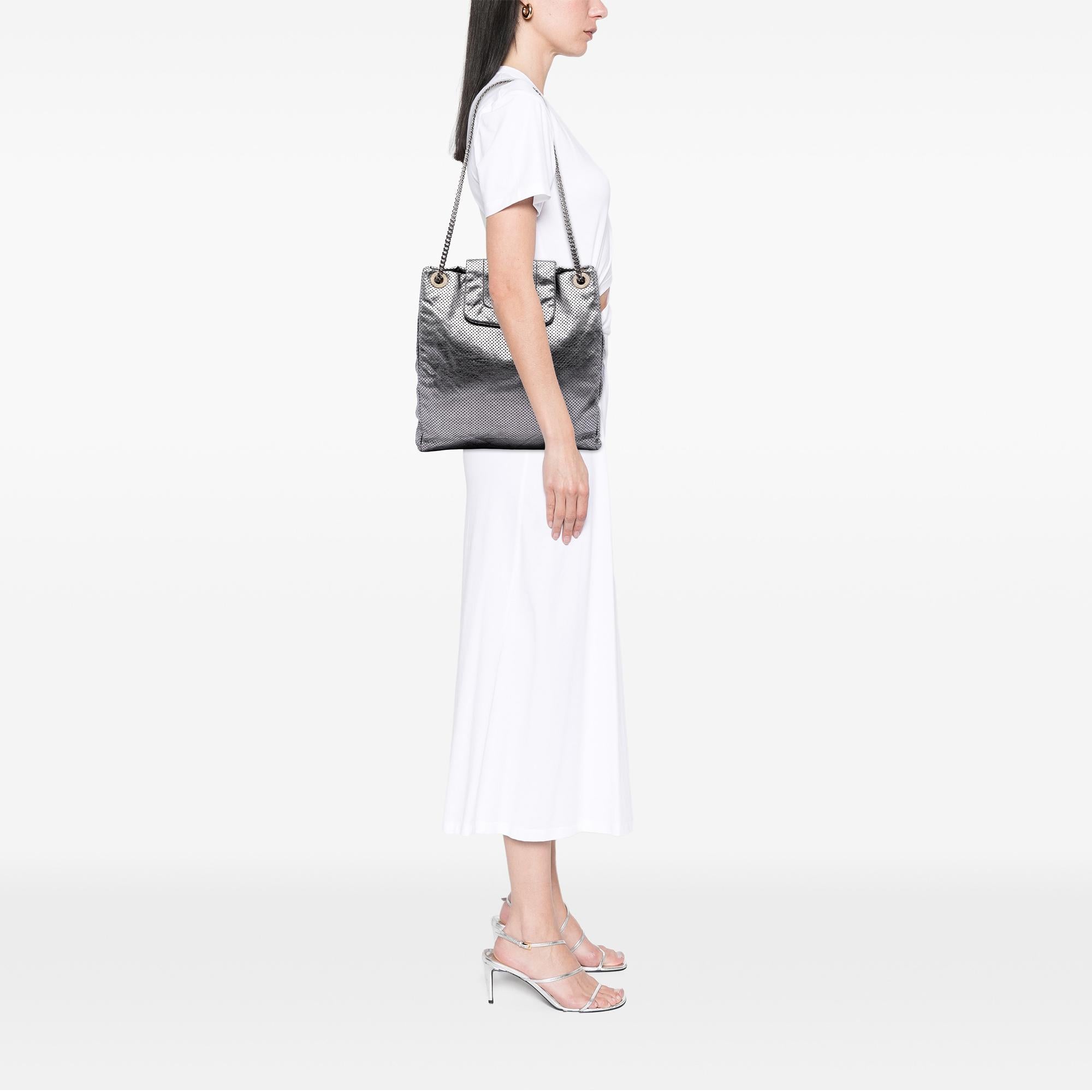 Chanel Perforated Crackled Metallic Calfskin Drill Tote