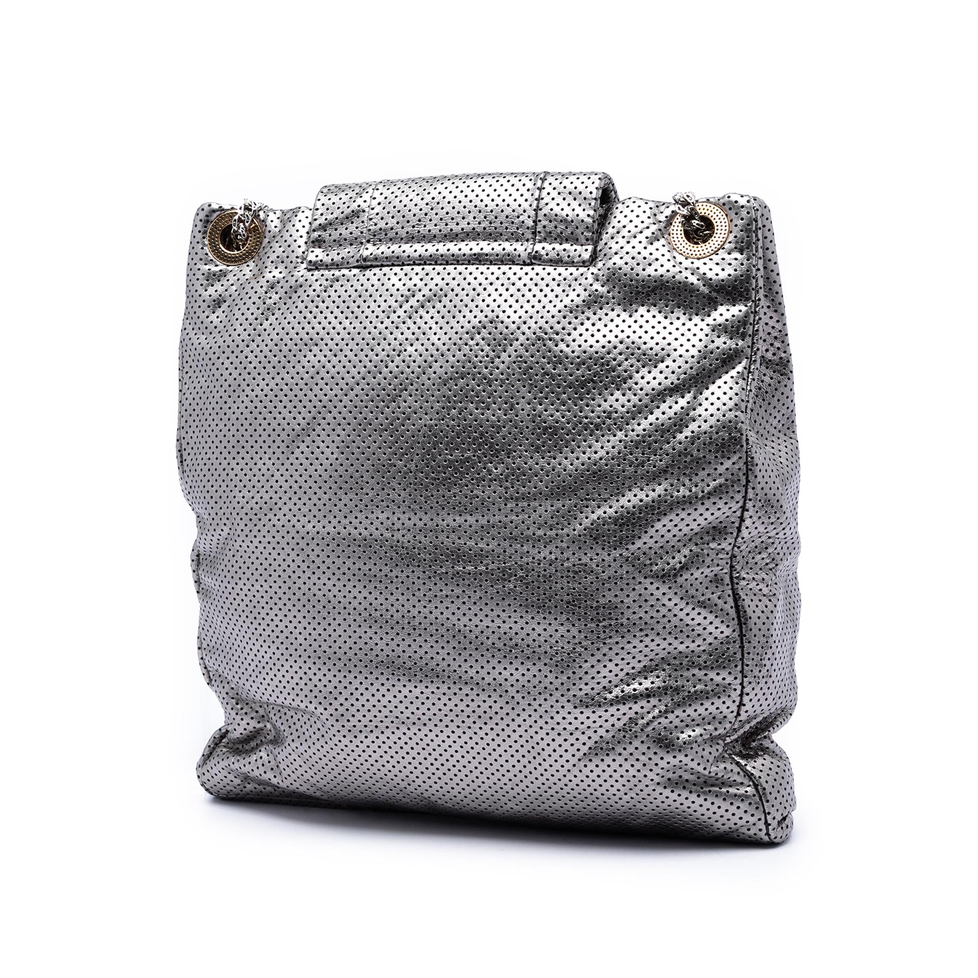 Chanel Perforated Crackled Metallic Calfskin Drill Tote