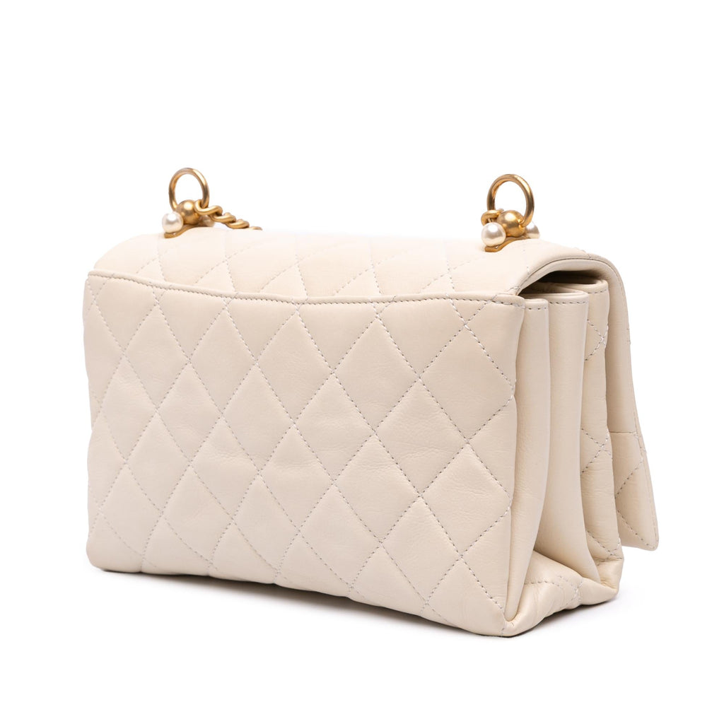 Chanel Quilted Calfskin Pearl CC Accordion Flap