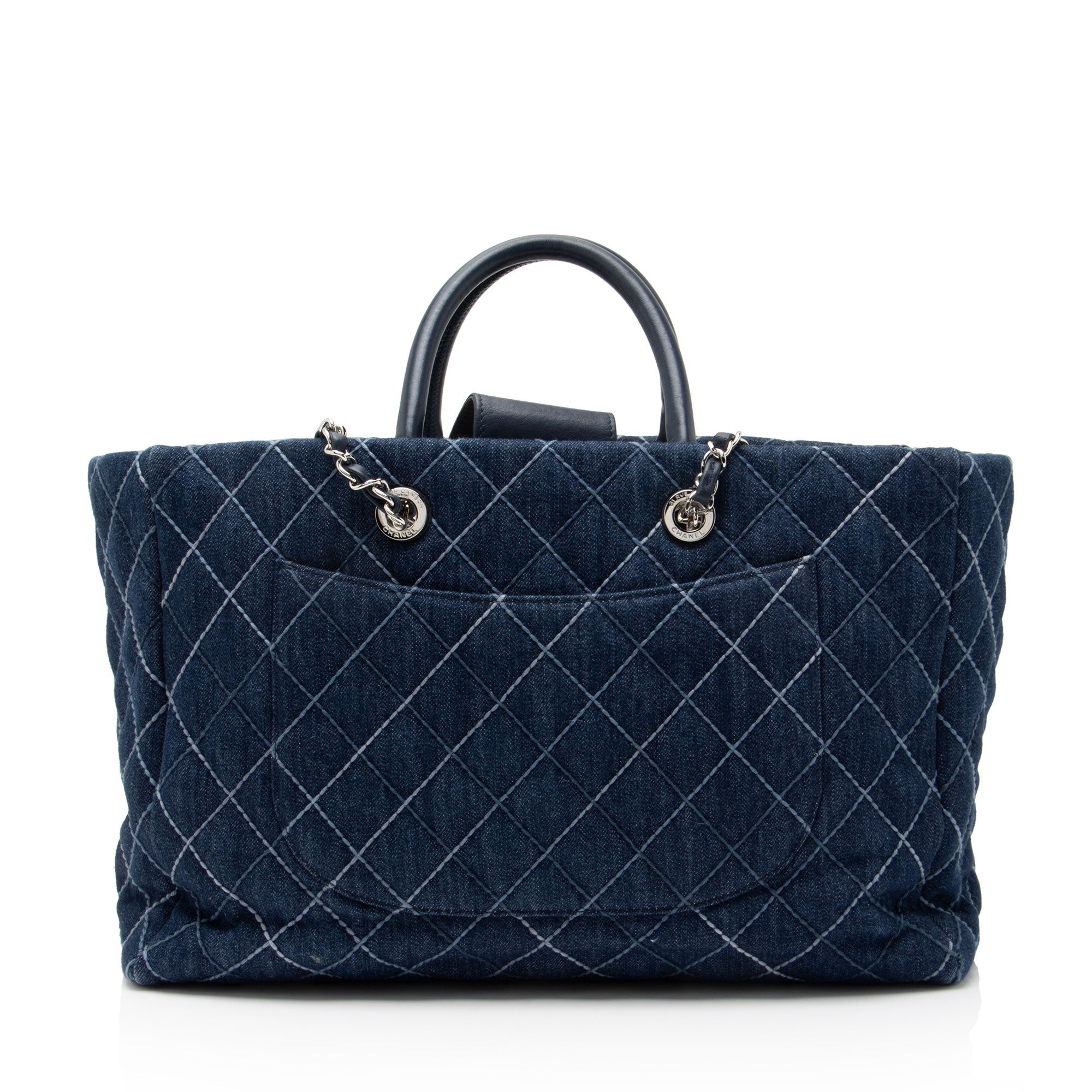 Chanel Quilted Denim Coco Handle Shopping Tote