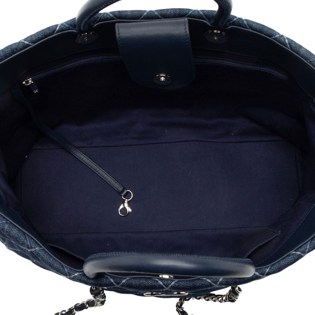 Chanel Quilted Denim Coco Handle Shopping Tote