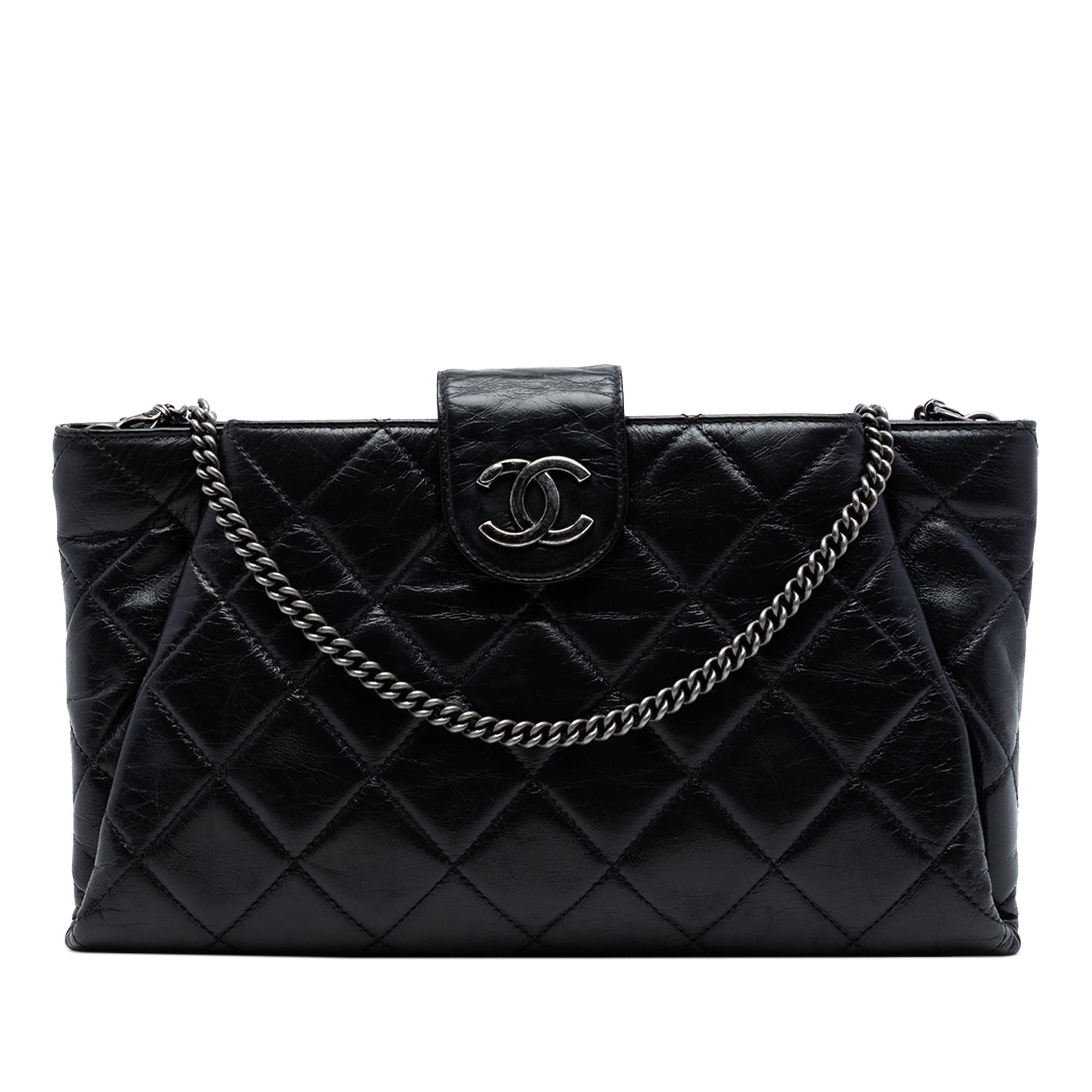 Chanel Quilted Glazed Calfskin Coco Pleats Chain Clutch