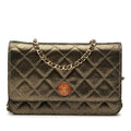 Chanel Quilted Iridescent Lambskin Tartan Button Wallet On Chain