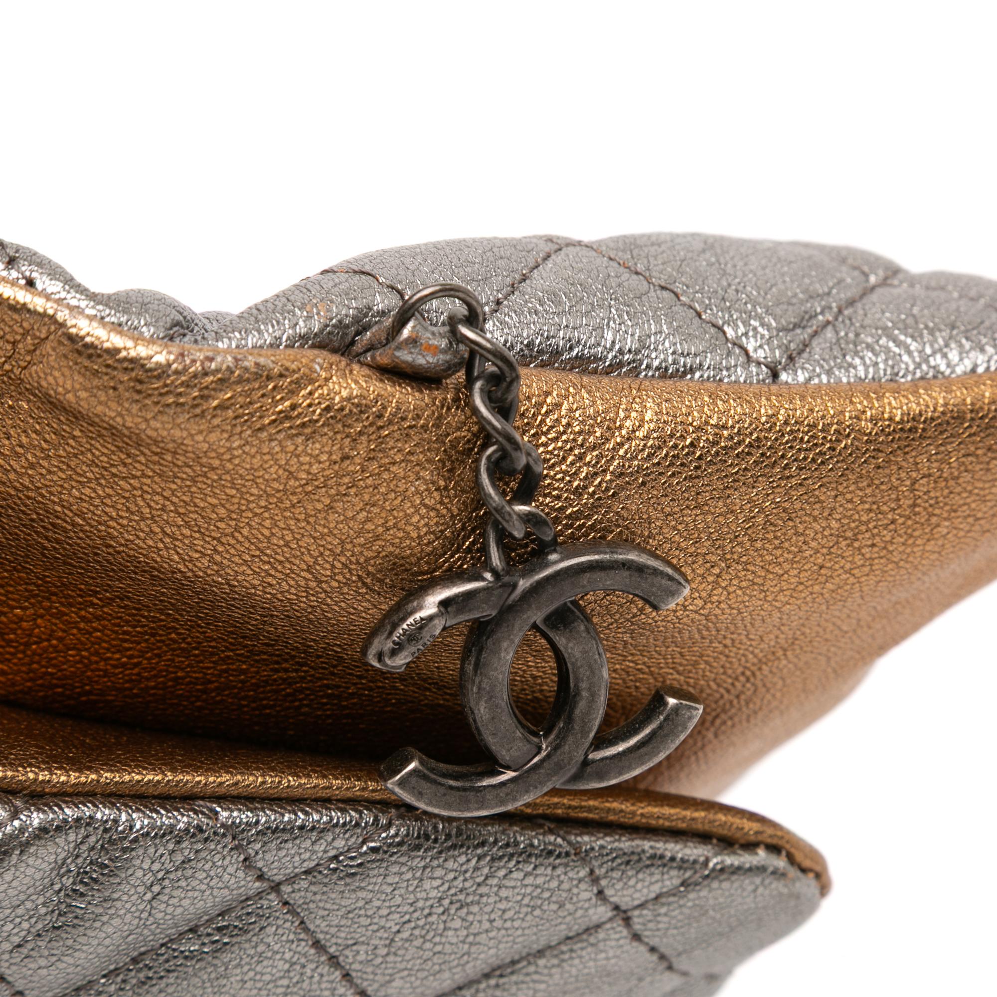 Chanel Quilted Metallic Goatskin Tabatiere Kisslock Foldover Clutch