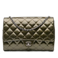 Chanel Quilted Striated Metallic Patent Clutch with Chain