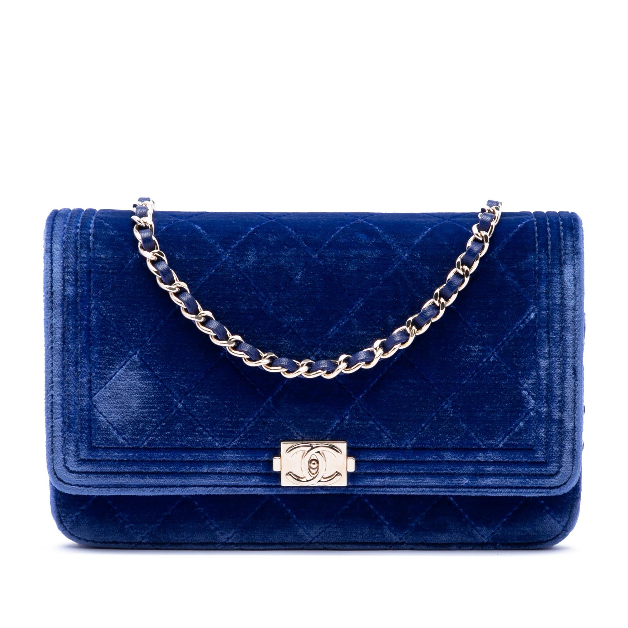 Chanel Quilted Velvet Boy Wallet On Chain