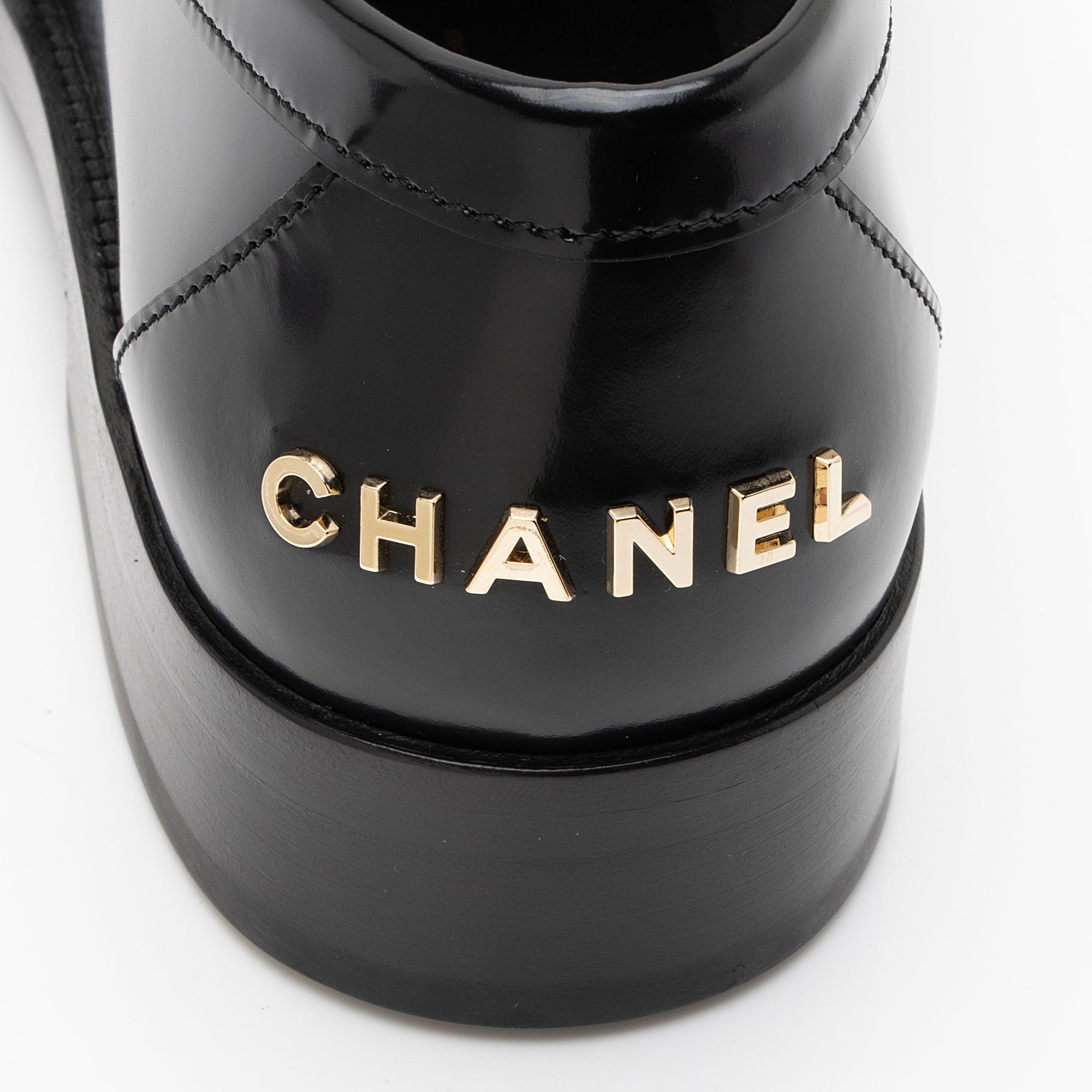 Chanel Shiny Calfskin Logo Loafers - Size 8 / 38