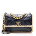 Chanel Shiny Crumpled Calfskin Shearling 19 Medium Flap Shoulder Bag