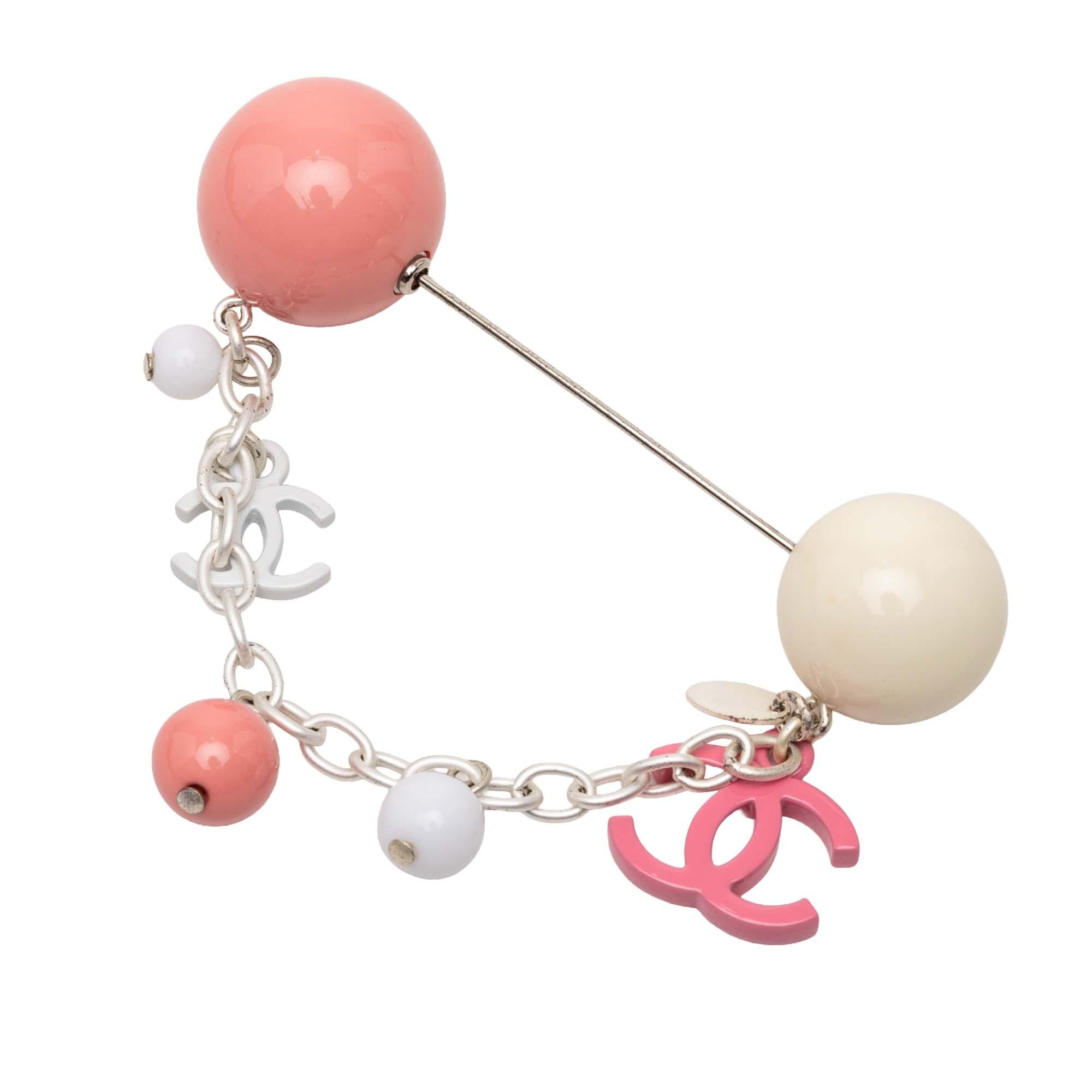 Chanel Silver Plated Resin CC Charm Pin Brooch