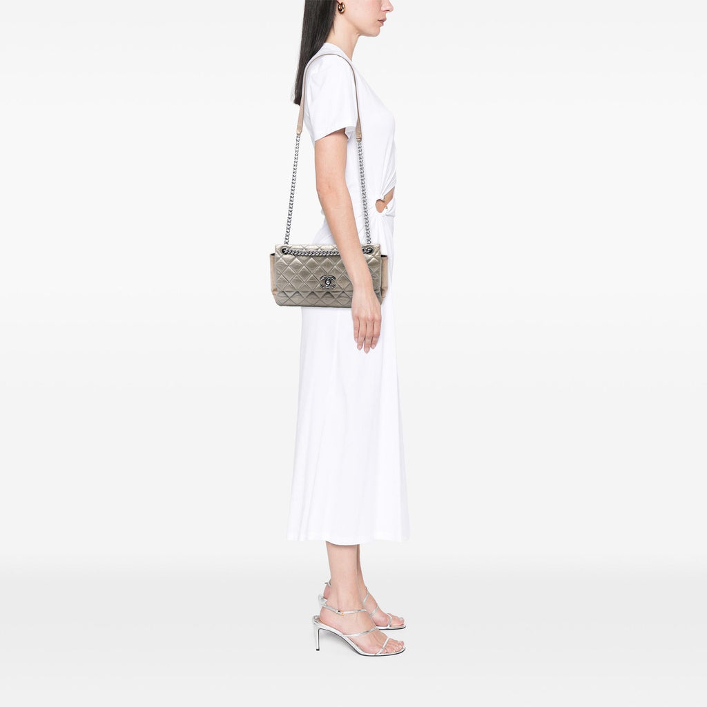 Chanel Small Bicolor Quilted Aged Calfskin Lady Pearly Flap