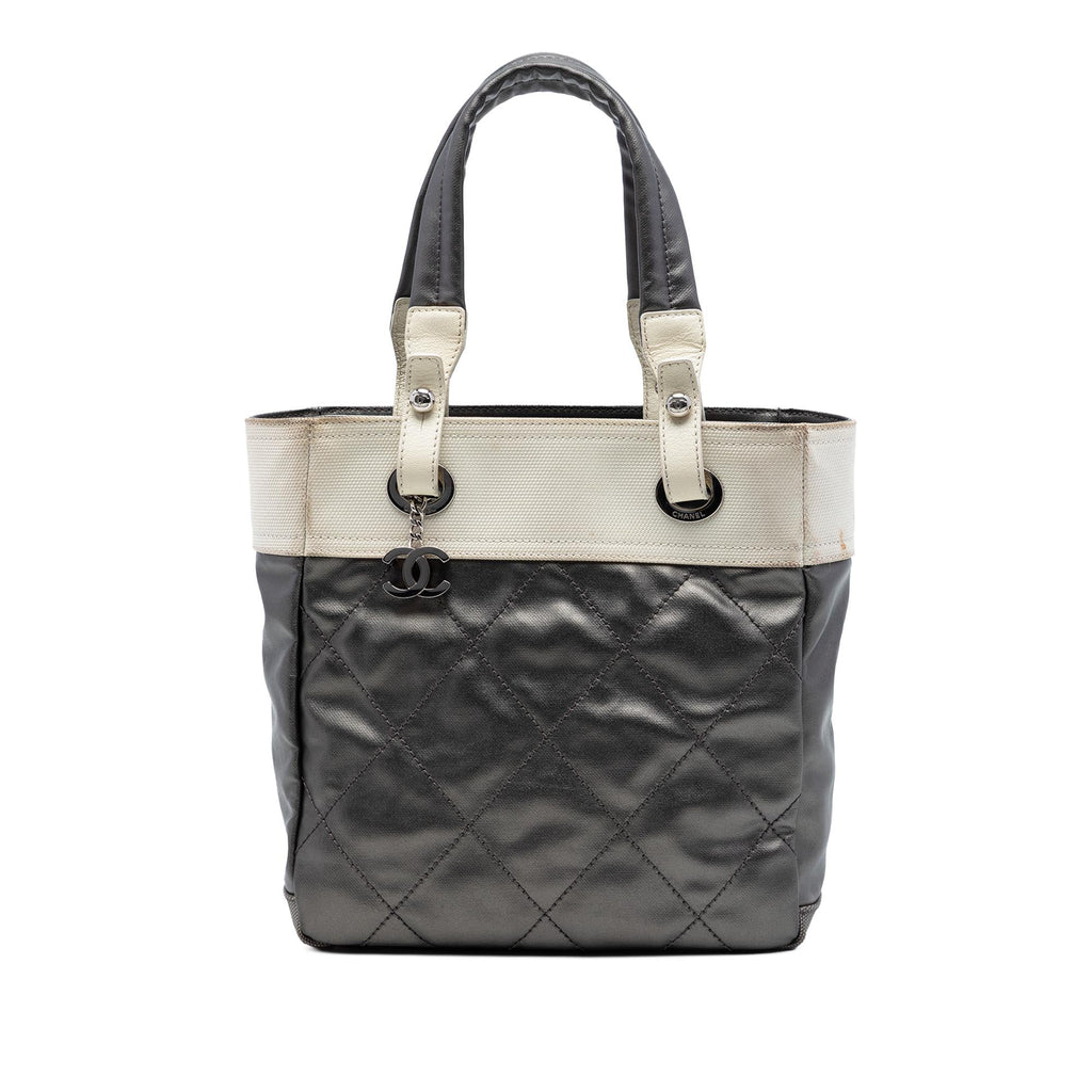Chanel Small Bicolor Quilted Coated Canvas Paris Biarritz Tote