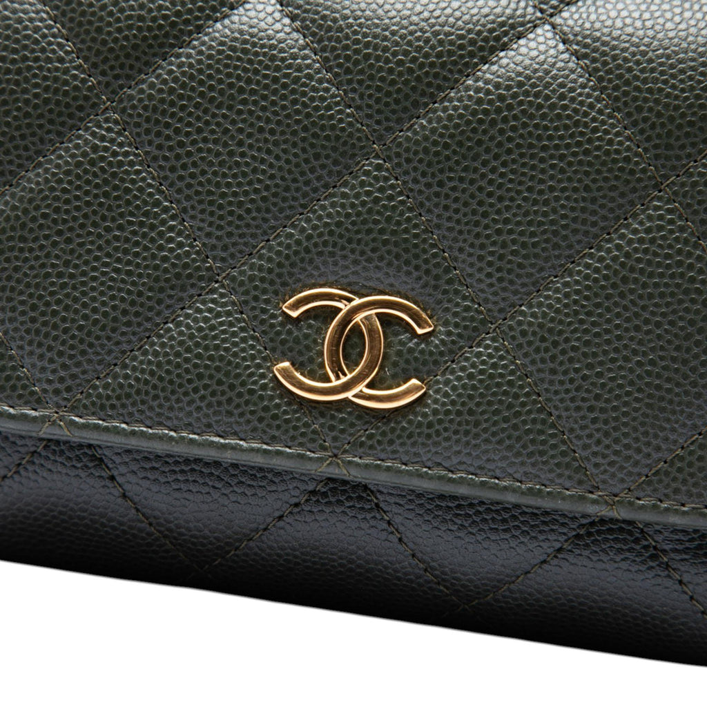 Chanel Small CC Quilted Caviar Bar Flap Clutch With Chain