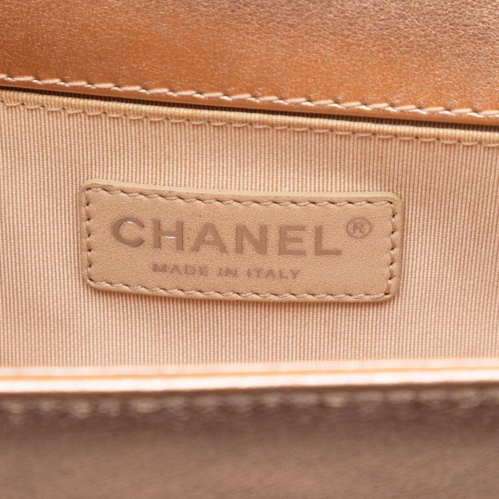 Chanel Small Quilted Perforated Metallic Lambskin Boy Flap