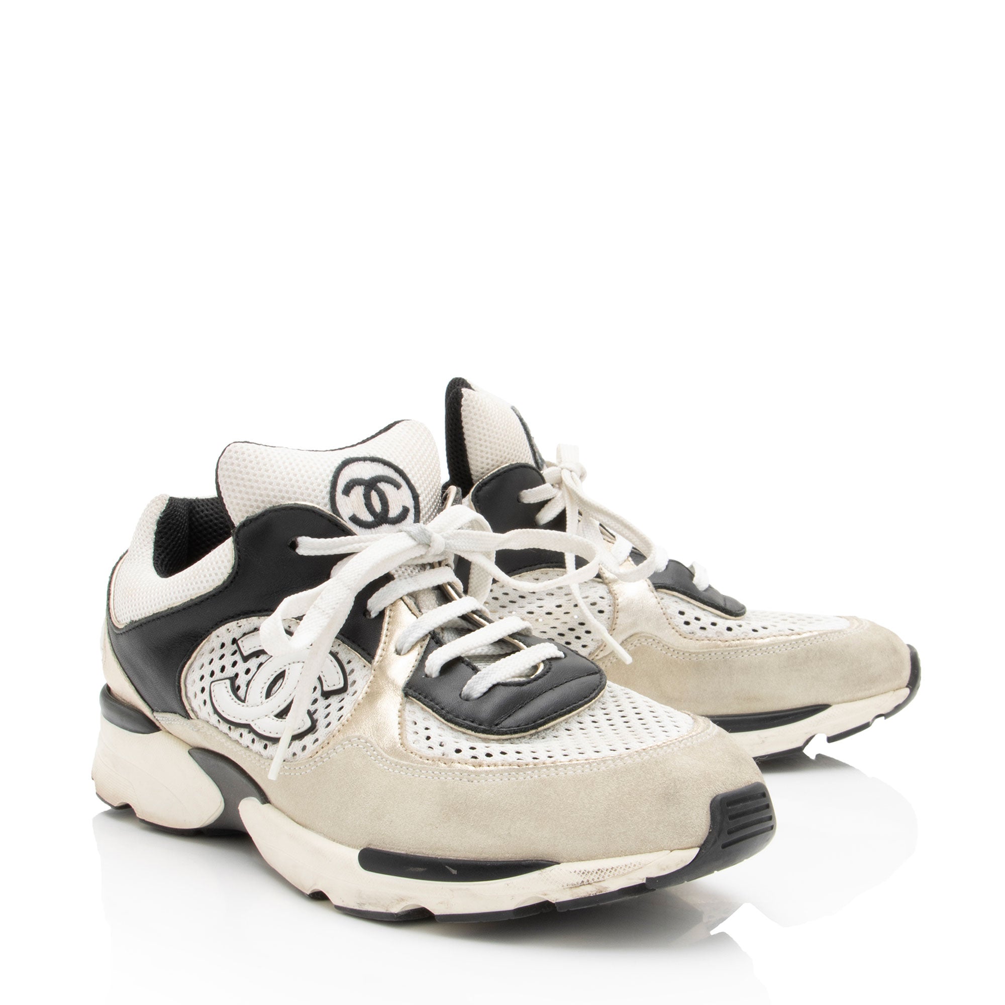 Chanel Suede Mesh CC Sneakers - Size 9 / 39
