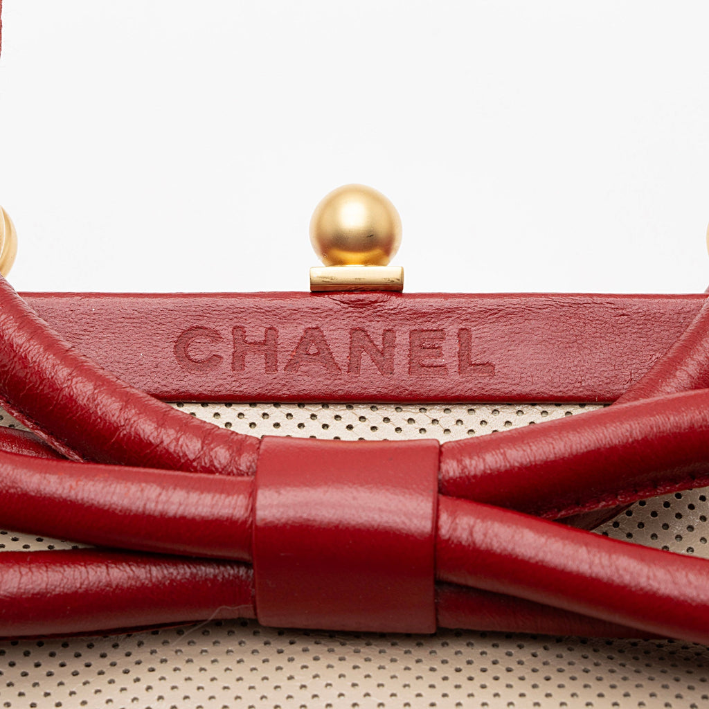 Chanel Vintage Perforated Leather Kiss Lock Shoulder Bag