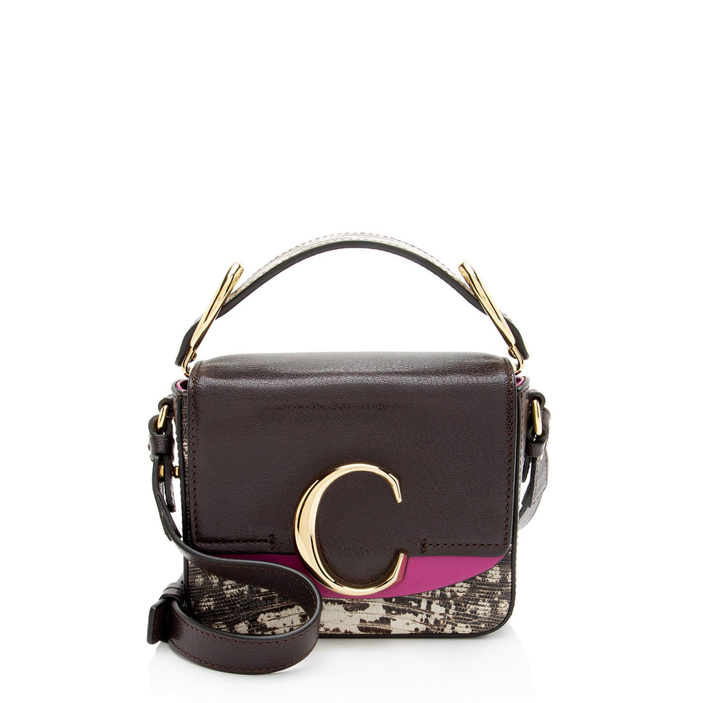 Chloe Shiny Calfskin Python Embossed Leather Mini C Bag