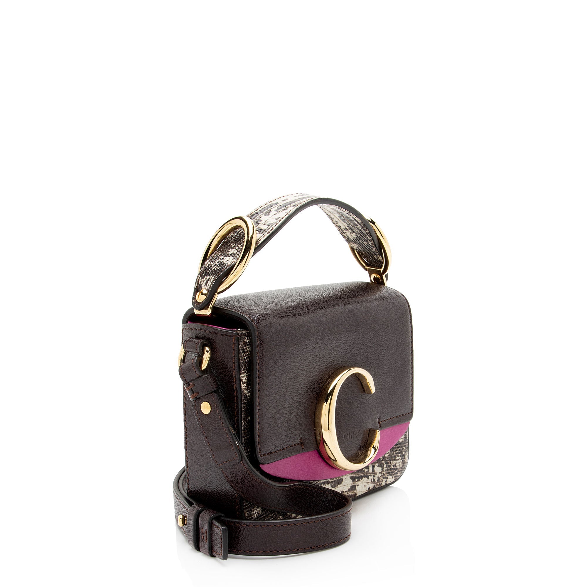 Chloe Shiny Calfskin Python Embossed Leather Mini C Bag