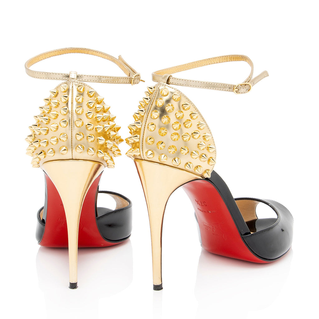 Christian Louboutin Patent Leather Spiked Pina Peep Toe Pumps - Size 7.5 / 37.5 (SHF-zYVRlN)