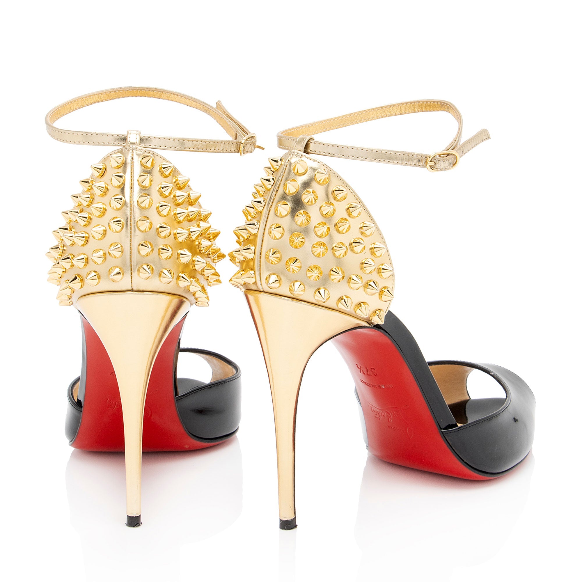 Christian Louboutin Patent Leather Spiked Pina Peep Toe Pumps - Size 7.5 / 37.5 (SHF-zYVRlN)